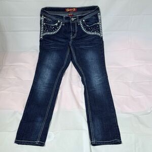 Seven7 Dark Blue Boot Cut Jeans with Stud Accents